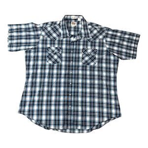 Ely Cattleman Mens 3XLT Western Plaid Snap Button Shirt Blue White Black Cotton